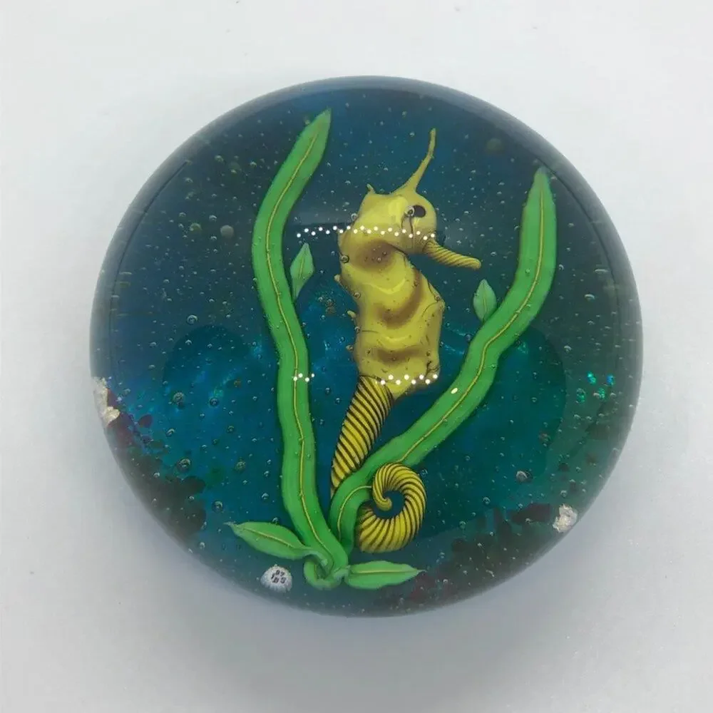 MINT Baccarat Paperweight Large 1975 Blue Seahorse Glass Crystal